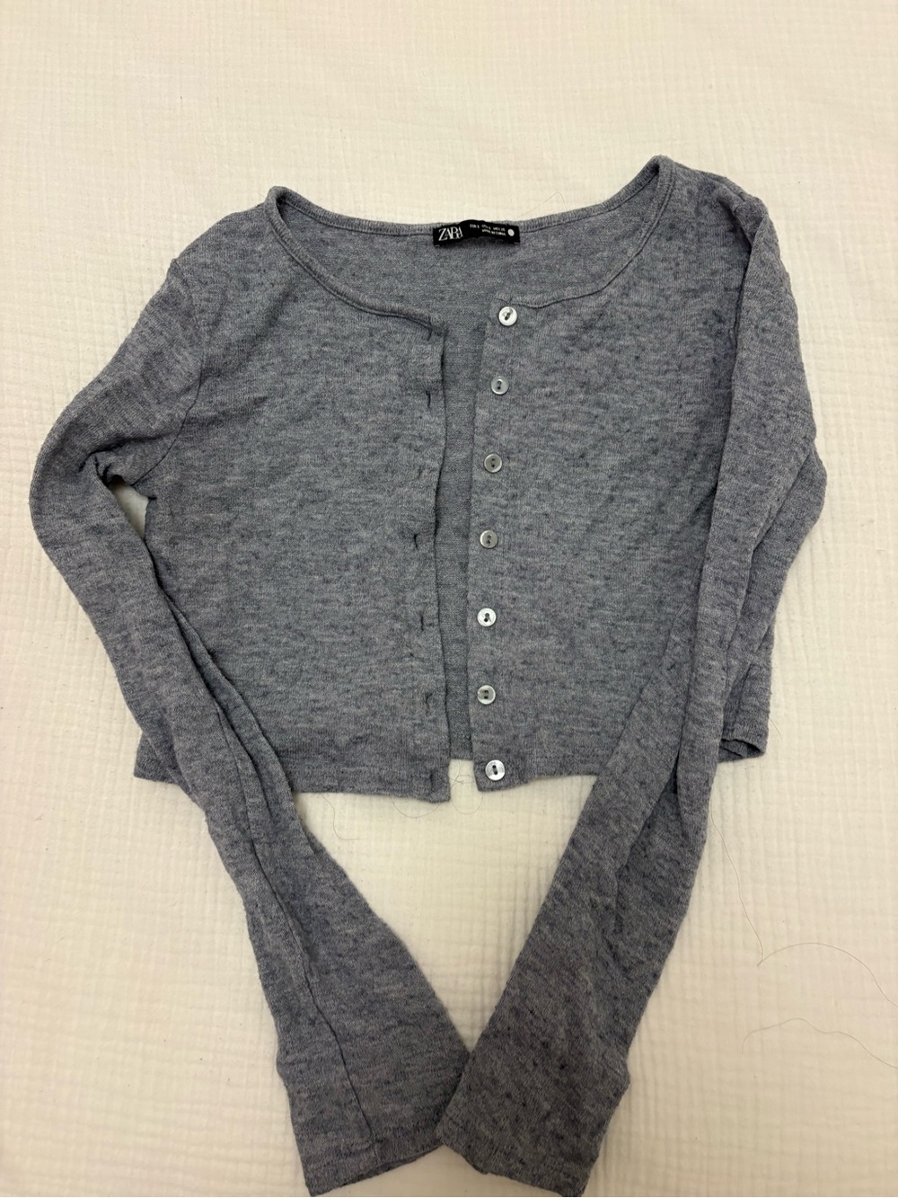 Zara Heather Gray Cropped Button-Front Cardigan